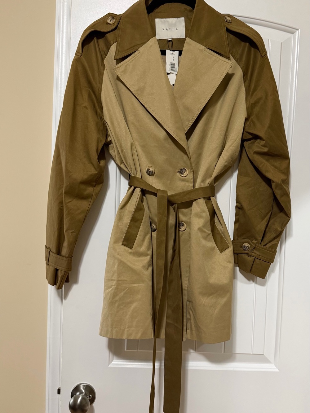 Kaffe Two-Tone Brown/Tan Trench Coat with Belt | NWT